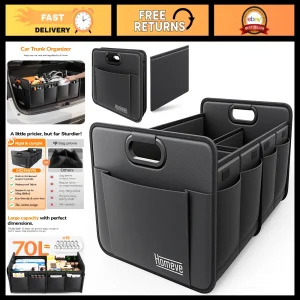 Large Car Trunk Organizer - 18.5 Gal Waterproof, Heavy Duty, Foldable, 12 Pocket
